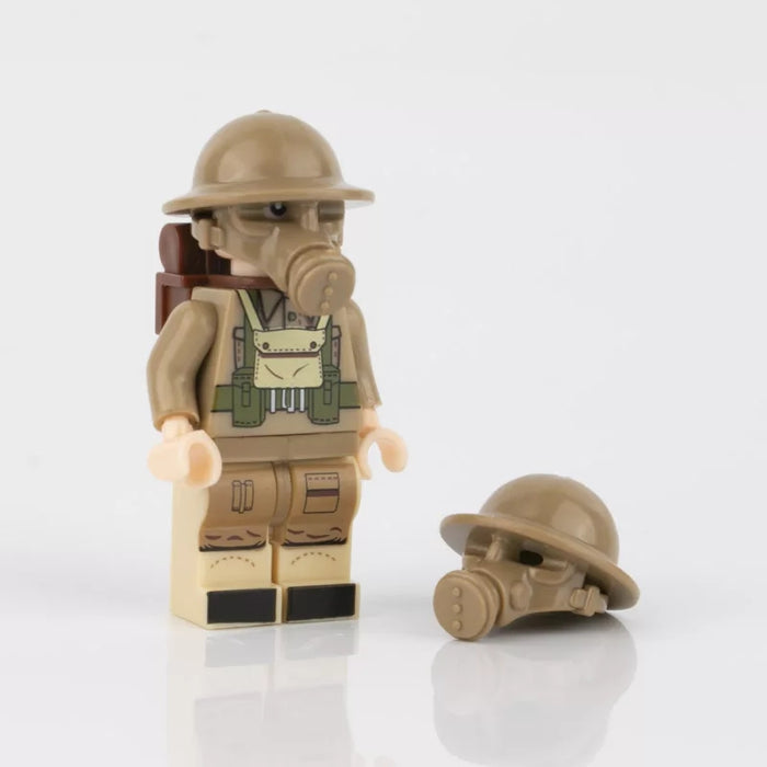 British Soldiers wearing gas mask and tommy helmet