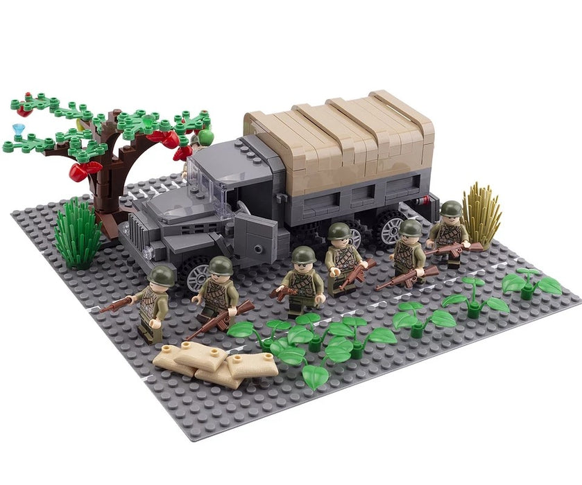 WW2 US infantry exiting from a Jimmy truck