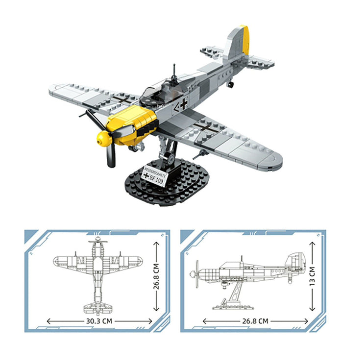 WW2 German BF-109 Fighter + Display Stand brick built kit