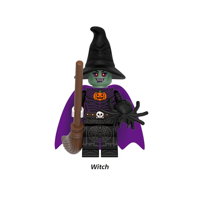 Toy witch with a broom and purple cape 