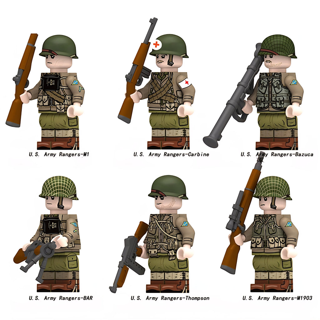 WW2 US Army Rangers (v2) Squad x6 — Brick Block Army