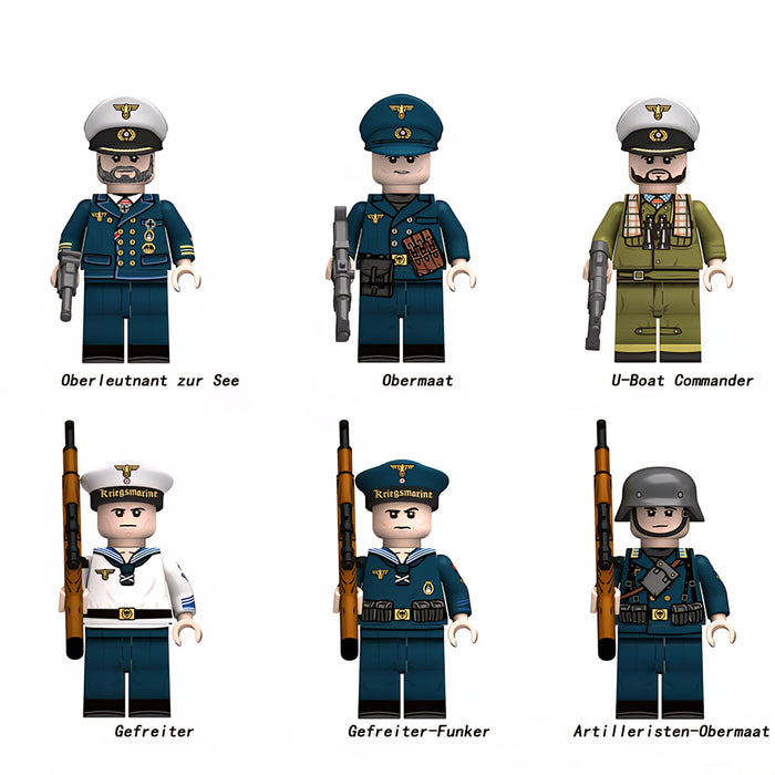 WW2 German Kriegsmarine Senior Command & Crew x6 — Brick Block Army WW2 German Kriegsmarine Senior Command & Crew x6 — Brick Block Army