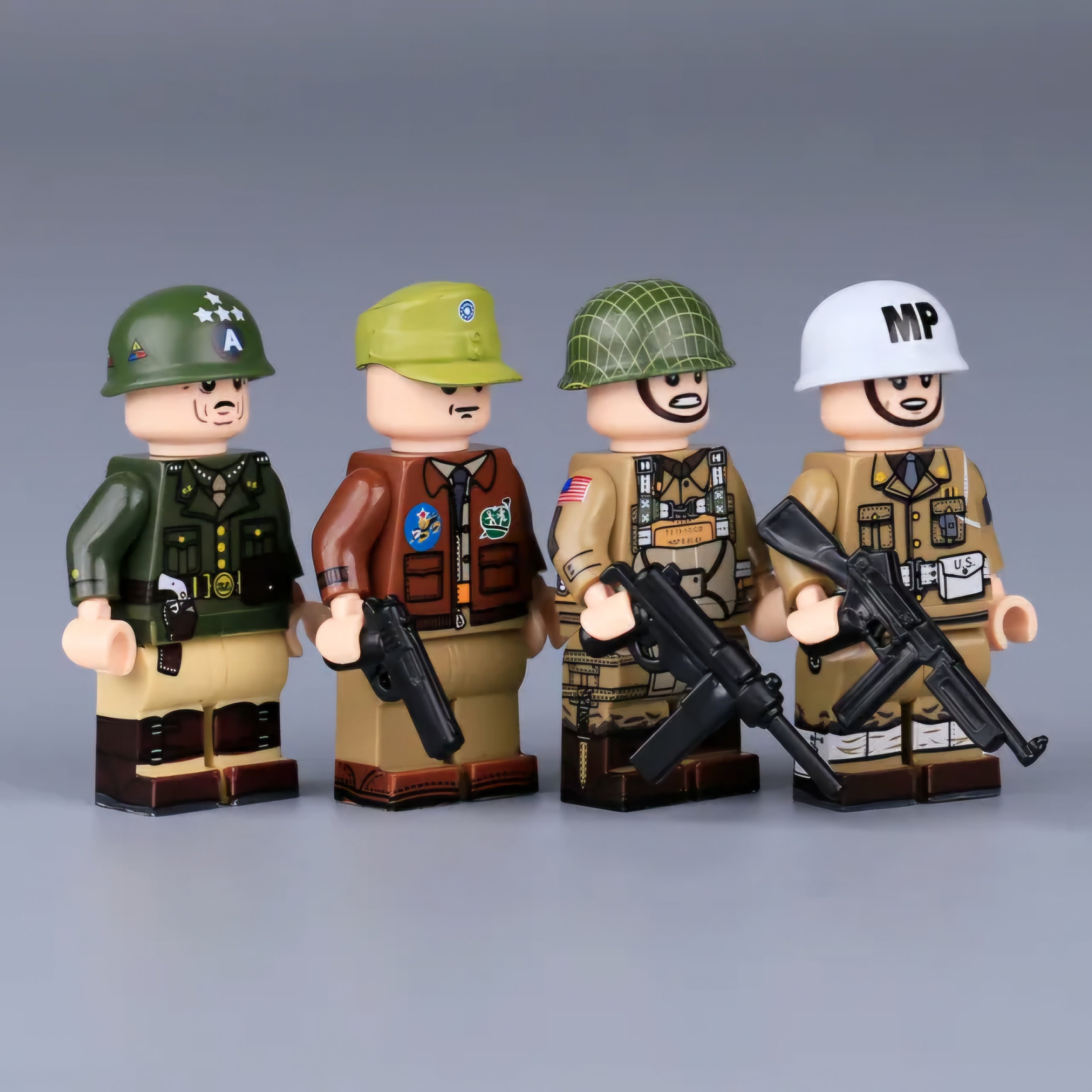 WW2 United States General Patton & Squad x4 — Brick Block Army
