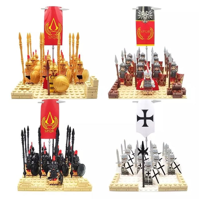 Soldiers standing under their flag banners custom brick figures