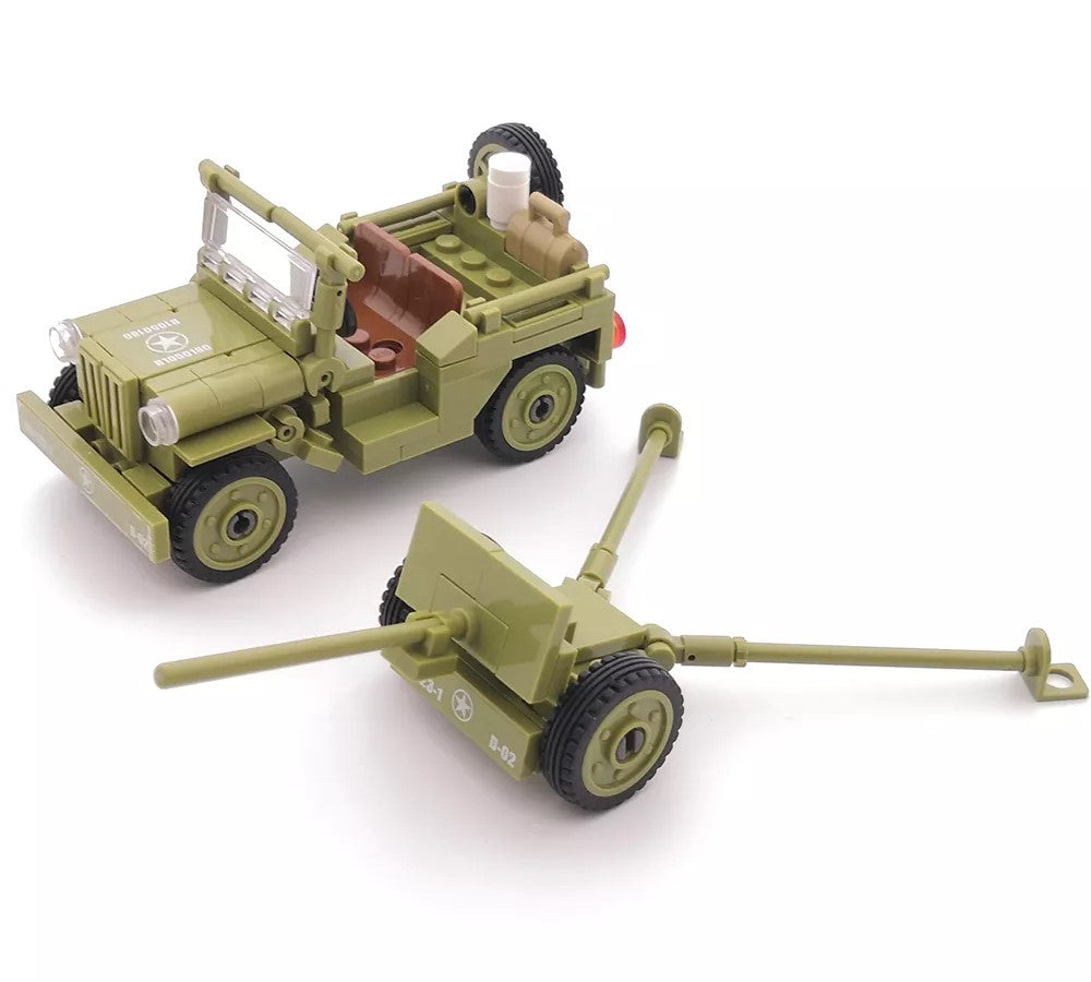 WW2 US Army Willy Jeep + M101 Light Howitzer — Brick Block Army