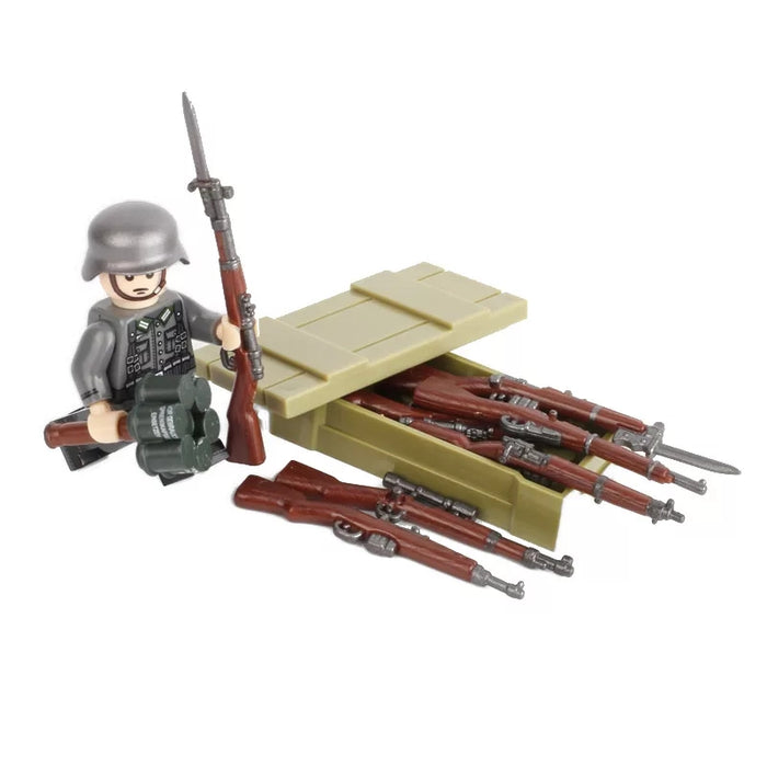 German soldier near a crate of ww2 weapons