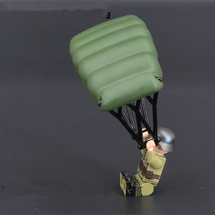 Airborne trooper using a Cruciform parachute 